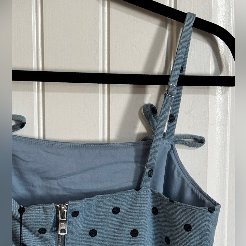 Avec Les Filles Polka Dot Denim Dress NWT Size Small - Picture 7 of 14